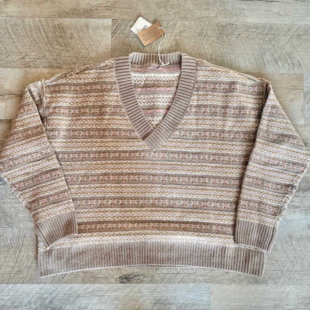 Women’s Faherty V-neck Fair Isle Sweater NWT